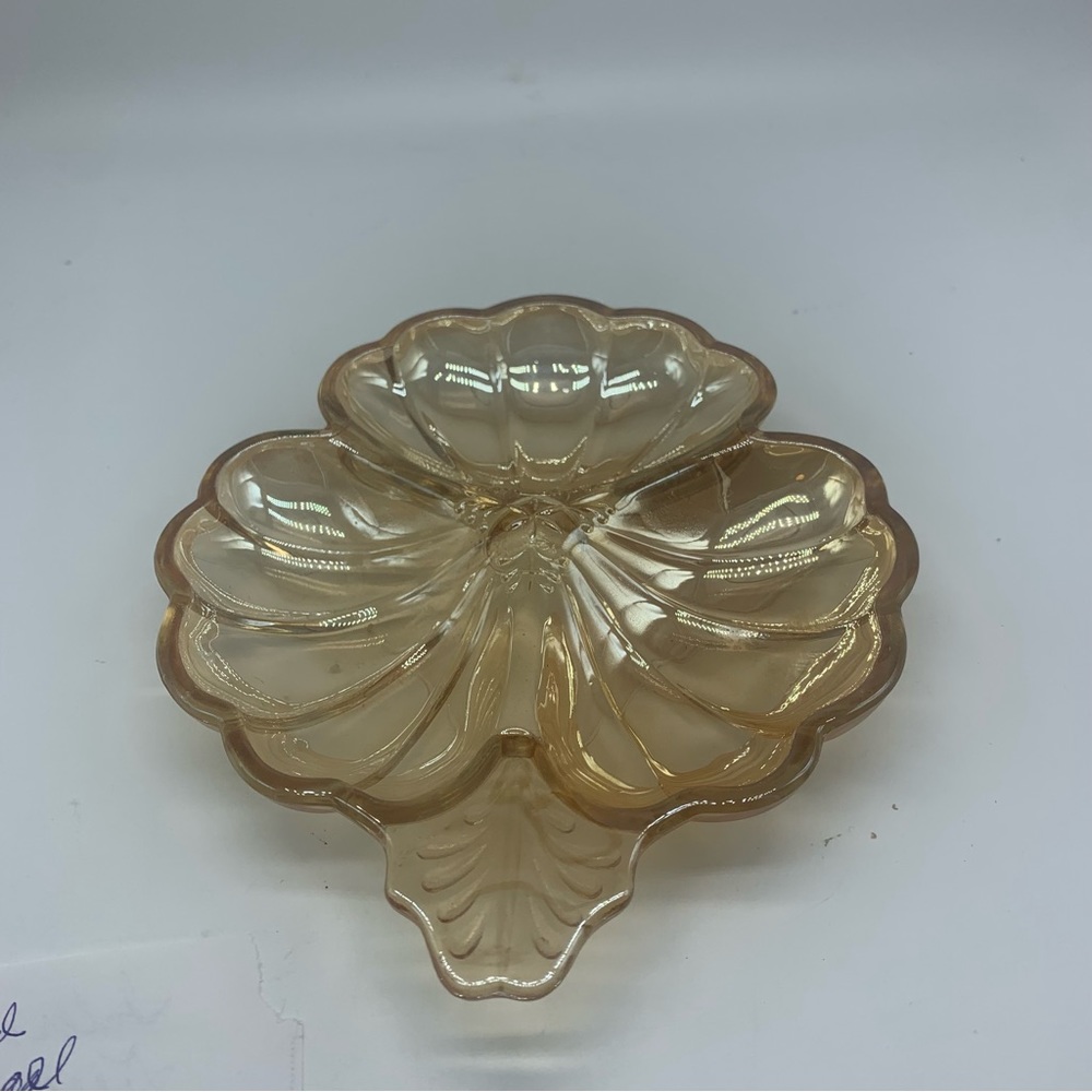Vintage Peach Jeanette Glass Co . Clam Shell Carnival Glass Candy Dish - Picture 4 of 4
